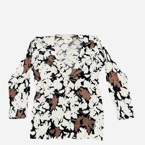 LOFT Black, White & Brown Floral V-Neck Tunic